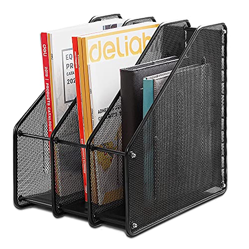 deli Zeitschriftensammler, 3 Fächer, Metallgeflecht Schreibtisch Organizer, Schwarz von deli