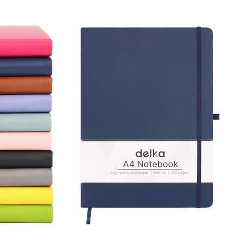 delka A4 Notizbuch, Notizbuch, A4, Notizbuch, Notizblock, Tagebuch, A4, Notizblock, Notizbuch für Büro, Schule, Zuhause, Geschäft, Schreiben & Notizen machen (Marineblau) von delka