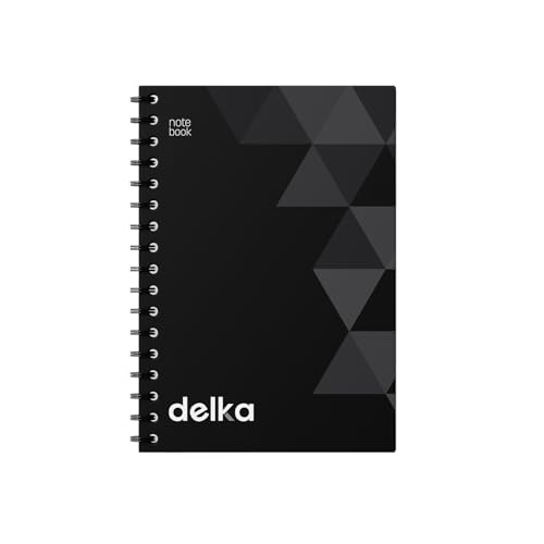 delka A4-Notizbücher mit Spiralbindung, linierte Seiten, langlebige Spiralbindung, hochwertiges Papier für Schule, Büro und Notizen, vielseitig einsetzbar (Schwarz, 1 Stück) von delka