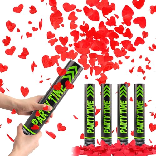 Dellyy Konfettikanone XXL - Biologisch Abbaubar für Hochzeit, Innen und Draußen - Mit Roten Herzen (Rotes Liebesherz) von dellyy