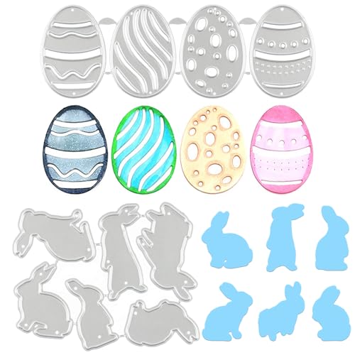 Stanzformen Ostereier, dellyy 2 Stuck Stanzer für Ostern, Metall Oster Stanzschablonen, Stanze Stempel Ostern, Stanzschablonen Ostern Neu, Stanzschablone Hasen, Grußkarten Basteln Osterdekorationen von dellyy