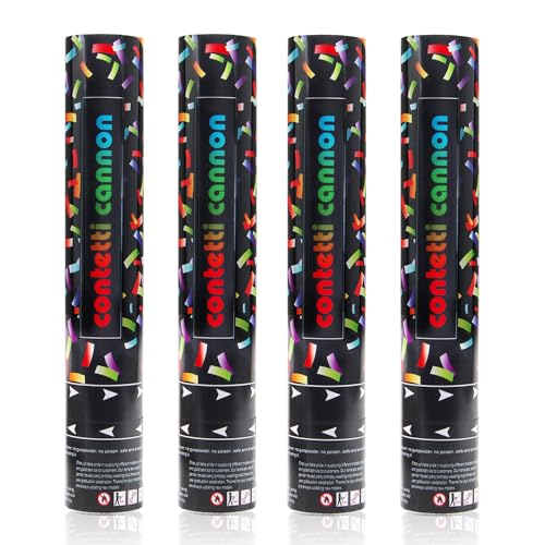 dellyy Konfettikanone*4, Party Popper, Konfettikanone Biologisch Abbaubar, Konfettikanone Hochzeit, Konfettikanone xxl Für Hochzeit, Party, Geburtstag, Silvester (Bunt) von dellyy