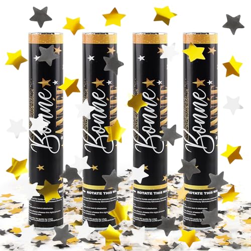 Dellyy Konfettikanone*4, Party Popper, Konfetti-Shooter XXL für Hochzeit, Geburtstag, Feiern (Stern) von dellyy