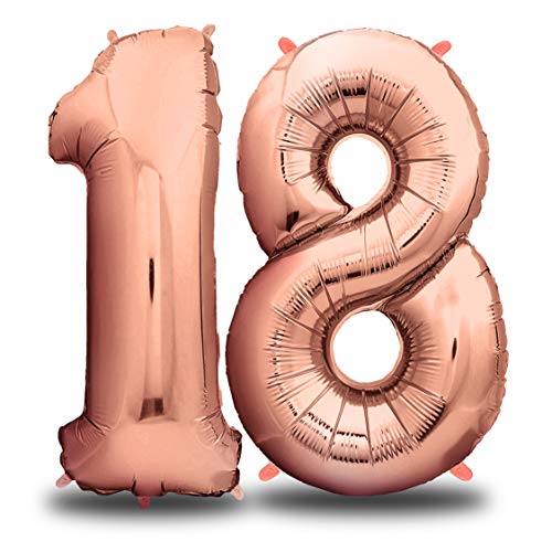 envami® Folienballon Zahl - Geburtstagsdeko Rosegold 100cm - Deko zum Geburtstag - Luftballon Zahlen Dekoration - Happy Birthday - Geburtstagsdeko Mädchen Rosegold - Fliegt mit Helium (Zahl 18) von envami