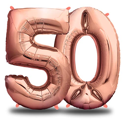 envami® Folienballon Zahl - Geburtstagsdeko Rosegold 100cm - Deko zum Geburtstag - Luftballon Zahlen Dekoration - Happy Birthday - Geburtstagsdeko Mädchen Rosegold - Fliegt mit Helium (Zahl 50) von envami