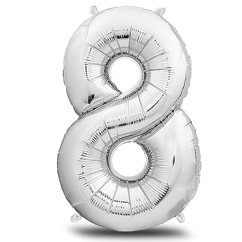 envami® Folienluftballon Zahl XXL Silber 101cm - Geburtstagsdeko Riesen Zahlenballon - Ballon Zahl Deko zum Geburtstag - fliegt mit Helium (Zahl 8) envami® Folienluftballon Zahl XXL Silber 101cm - Geburtstagsdeko Riesen Zahlenballon - Ballon Zahl Deko zum Geburtstag - fliegt mit Helium (Zahl 8) von envami