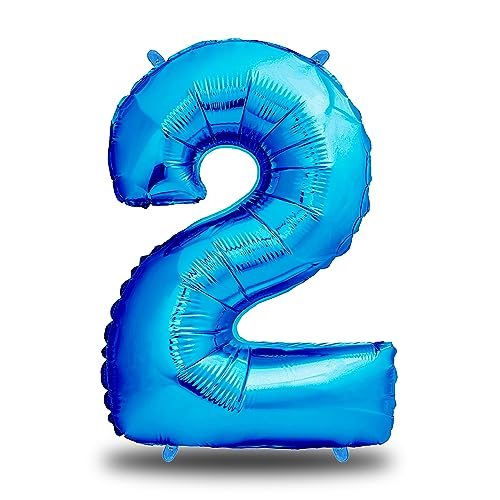 envami® Luftballon Geburtstag XXL Blau - Riesen Folienballon in 40" - 101cm Geburtstagsdeko - Ballon Zahl Deko zum Geburtstag - Geburtstagsdeko Jungen Blau - fliegt mit Helium (Zahl 2) von envami