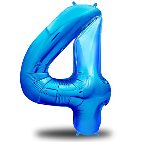 envami® Luftballon Geburtstag XXL Blau - Riesen Folienballon in 40" - 101cm Geburtstagsdeko - Ballon Zahl Deko zum Geburtstag - Geburtstagsdeko Jungen Blau - fliegt mit Helium (Zahl 4) von envami