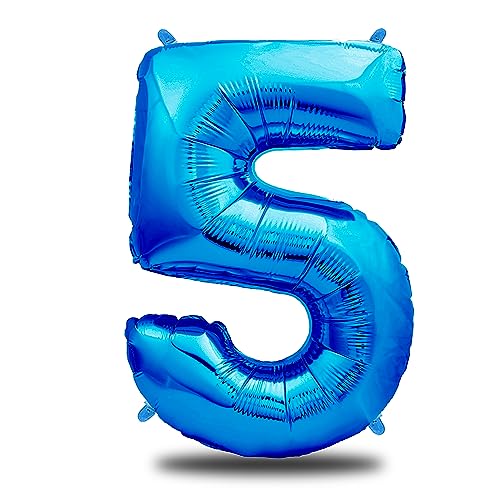 envami® Luftballon Geburtstag XXL Blau - Riesen Folienballon in 40" - 101cm Geburtstagsdeko - Ballon Zahl Deko zum Geburtstag - Geburtstagsdeko Jungen Blau - fliegt mit Helium (Zahl 5) von envami