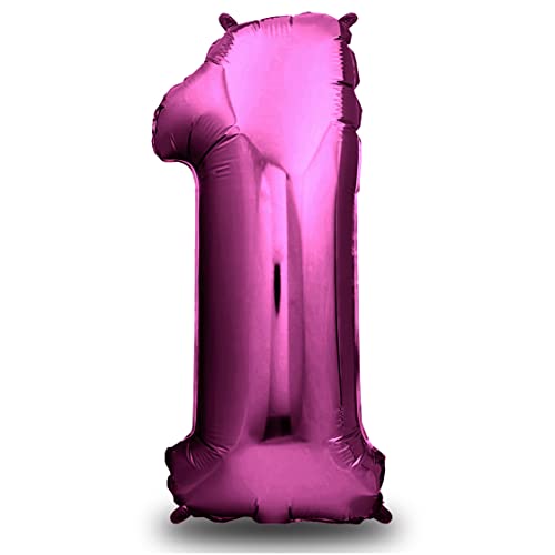 envami® Luftballon Geburtstag XXL Pink - Riesen Folienballon in 40" | 101cm Geburtstagsdeko | Ballon Zahl Deko zum Geburtstag | Geburtstagsdeko Mädchen Pink | fliegt mit Helium (Zahl 1) von envami