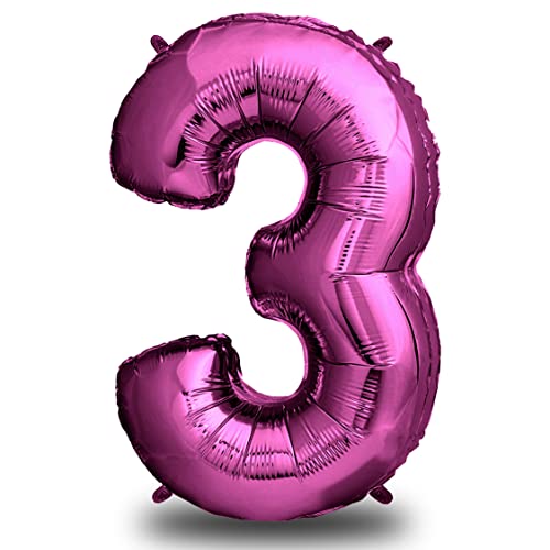 envami® Luftballon Geburtstag XXL Pink - Riesen Folienballon in 40" | 101cm Geburtstagsdeko | Ballon Zahl Deko zum Geburtstag | Geburtstagsdeko Mädchen Pink | fliegt mit Helium (Zahl 3) von envami