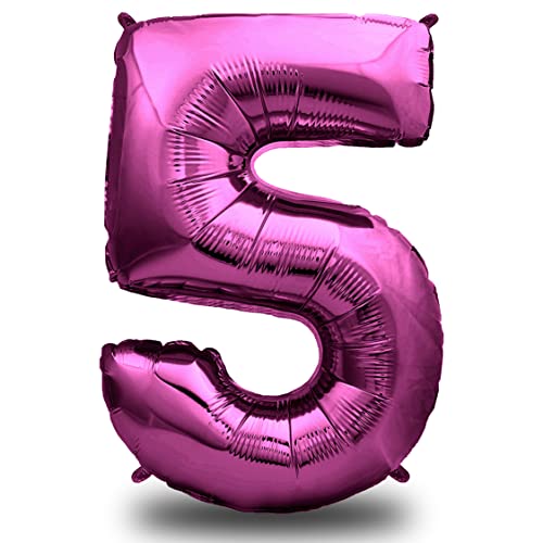 envami® Luftballon Geburtstag XXL Pink - Riesen Folienballon in 40" | 101cm Geburtstagsdeko | Ballon Zahl Deko zum Geburtstag | Geburtstagsdeko Mädchen Pink | fliegt mit Helium (Zahl 5) von envami