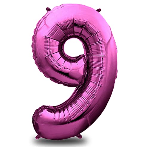 envami® Luftballon Geburtstag XXL Pink - Riesen Folienballon in 40" | 101cm Geburtstagsdeko | Ballon Zahl Deko zum Geburtstag | Geburtstagsdeko Mädchen Pink | fliegt mit Helium (Zahl 9) von envami