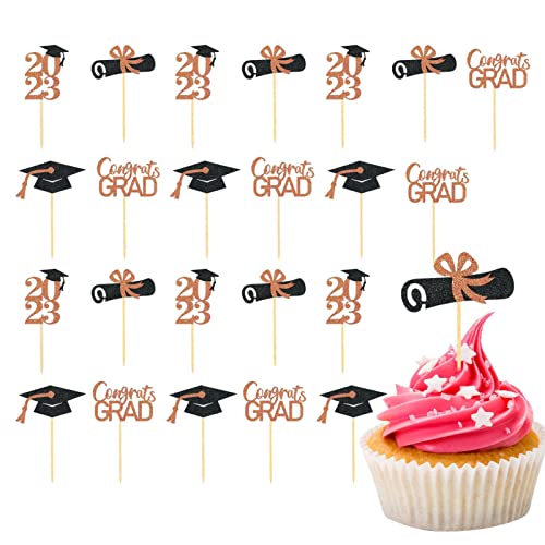 Cupcake-Topper zum Abschluss, 24 Stück, 2023 – glitzernde Kuchendekorationen, Herzlichen Glückwunsch, Grad Cake Topper, Abschlussklasse 2023, Abschlussfeier für Dekorationen für Delr von delr