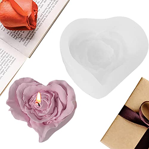 Rosa 3D-Kerzenformen | Silikonformen Herz mit rosa Blume - Silikonform für Rosenblüten zum Dekorieren von Kuchen DIY Süßigkeiten Schokolade Gumpaste Seife Delr von delr