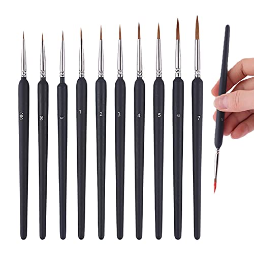 delr Pinsel für Details – 10 Miniaturpinsel für Malerei, Kunst, feine Details, ergonomisches Design für Acryl, Aquarell, Öl, Modelle von delr