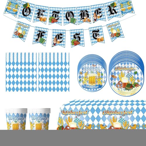 Demaxiyad Oktoberfest Deko-Set, Oktoberfest Party Dekorationen, Set mit Platten und Servietten, blau weißes Karomuster, Papier und Stoff, für Bierzelt, Festivals, Hauspartys, einfach zu reinigen. Demaxiyad Oktoberfest Deko-Set, Oktoberfest Party Dekorationen, Set mit Platten und Servietten, blau weißes Karomuster, Papier und Stoff, für Bierzelt, Festivals, Hauspartys, einfach zu reinigen. von demaxiyad