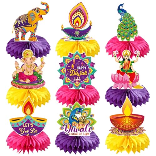 demaxiyad Diwali Dekorationen für Zuhause – 9 x Papierbastel-Tischdekoration, , Event-Waben, Festival-Schreibtisch-Ornamente für Diwali, Hochzeiten, Halloween demaxiyad Diwali Dekorationen für Zuhause – 9 x Papierbastel-Tischdekoration, , Event-Waben, Festival-Schreibtisch-Ornamente für Diwali, Hochzeiten, Halloween von demaxiyad