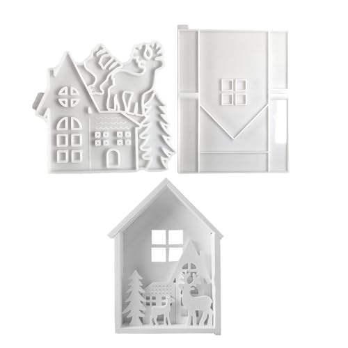 demaxiyad Haussilikonformen für Harz, Hausform, Hausform mit Elch und Baum Form, Kuchen backen, wiederverwendbare Epoxidharz-Formen für von demaxiyad