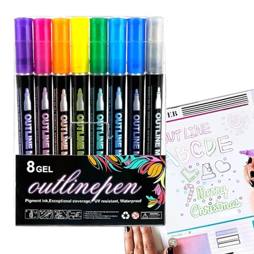 demaxiyad Shimmer Marker – 8 Farben Kunstmarker – Umrissmarker-Set für Grußkarten, Scrapbooking, Kunsthandwerk, Kritzelei-Zeichenzubehör demaxiyad Shimmer Marker – 8 Farben Kunstmarker – Umrissmarker-Set für Grußkarten, Scrapbooking, Kunsthandwerk, Kritzelei-Zeichenzubehör von demaxiyad