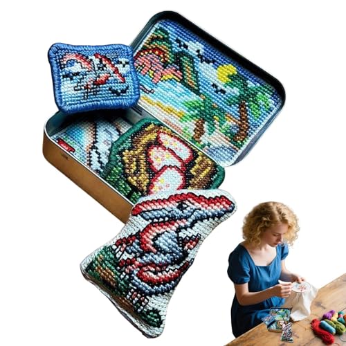 demaxiyad Stickset für Anfänger, Handstickerei-Set mit Blechdose, Anleitung (evtl. nicht in deutscher Sprache), Vintage-Zubehör für Ornamente, Frauen, Mädchen, Teenager, Heimstudio von demaxiyad
