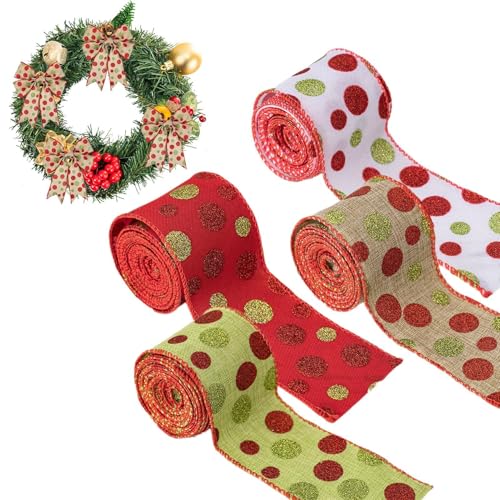 demaxiyad Weihnachtsband zum Basteln, 4 Rollen, Geschenkband, Weihnachtskranzband, schönes dekoratives Band für Bäume, , Treppen, Fenster von demaxiyad
