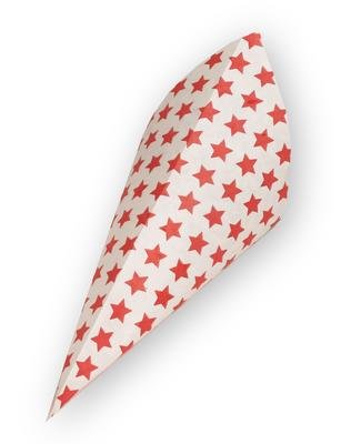 1000 Spitztüten Mandel Papiertüten Papierbeutel (Sterne rot, 125g / 19cm Fahne) von der-verpackungs-profi