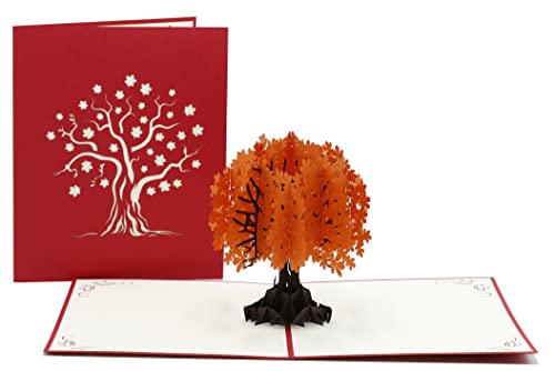 Baum orange, Natur, Wald, Lebensbaum, 3d Klappkarte, Pop Up Karte, Glückwunschkarte, Grußkarte, Geschenkkarte (orange) von design3dkarten