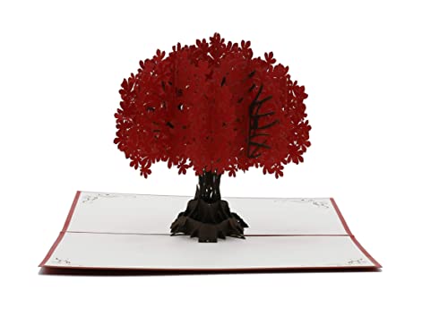 Baum rot, Natur, Wald, Lebensbaum, 3d Klappkarte, Pop Up Karte, Glückwunschkarte, Grußkarte, Geschenkkarte (rot) von design3dkarten