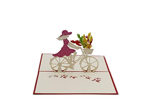 Damen-fahrrad, Blumen, Fahrradtour, Fahrradgutschein, 3d Klappkarte, Pop Up Karte, Glückwunschkarte, Grußkarte, Geschenkkarte (Pink) von design3dkarten