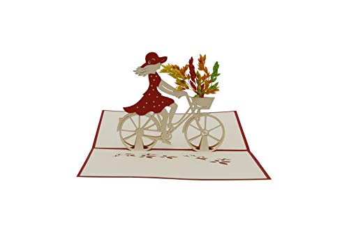 Damen-fahrrad, Blumen, Fahrradtour, Fahrradgutschein, 3d Klappkarte, Pop Up Karte, Glückwunschkarte, Grußkarte, Geschenkkarte (Rot) von design3dkarten