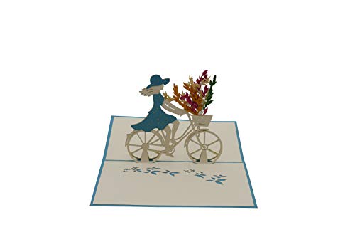 Damen-fahrrad, Blumen, Fahrradtour, Fahrradgutschein, 3d Klappkarte, Pop Up Karte, Glückwunschkarte, Grußkarte, Geschenkkarte (Türkis) von design3dkarten