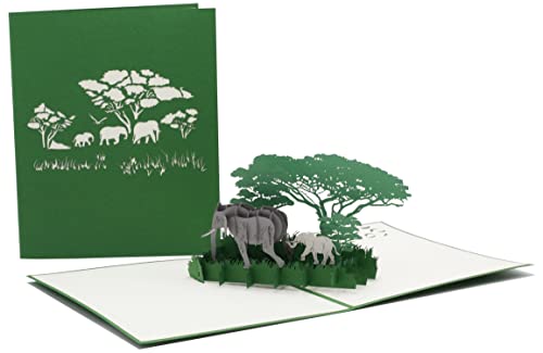 Elefant, Safari, Zoo, Reisegutschein, Afrika-Urlaub, 3d Klappkarte, Pop Up Karte, Glückwunschkarte, Grußkarte, Geschenkkarte von design3dkarten