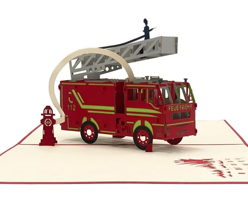 design3dkarten® Feuerwehr, 3d Klappkarte, Löschzug, Feuerwehrauto, Pop Up Karte, Glückwunschkarte, Grußkarte, Geschenkkarte von design3dkarten