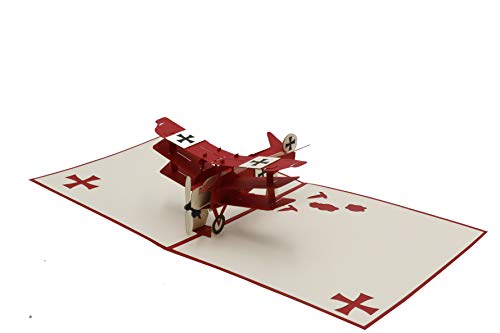 Flugzeug, Dreidecker, Fokker Dr.I Modell, der rote Baron, Jagdflugzeug, Pilot, 3d Klappkarte, Pop Up Karte, Glückwunschkarte, Grußkarte, Geschenkkarte von design3dkarten