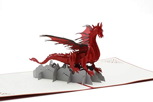 Roter Drachen, Bestie, Flugdrachen, Fantasy Fabelwesen, 3d Klappkarte, Pop Up Karte, Glückwunschkarte, Grußkarte, Geschenkkarte von design3dkarten