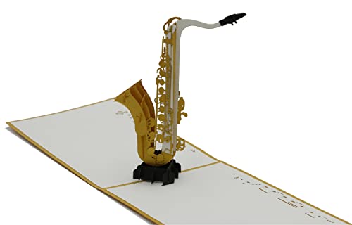 Saxofon, Saxophon, Jazz-Instrument, Gutschein-Musik, Konzert, 3d Klappkarte, Pop Up Karte, Glückwunschkarte, Grußkarte, Geschenkkarte von design3dkarten