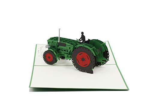 design3dkarten® Traktor, Trecker, Schlepper, Bauernhof, Bauer, Bulldog, 3d Klappkarte, Pop Up Karte, Glückwunschkarte, Grußkarte, Geschenkkarte von design3dkarten