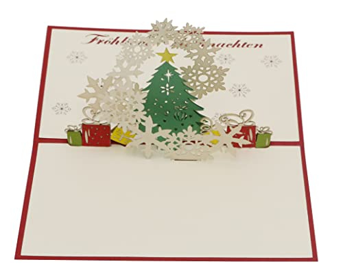 design3dkarten® Weihnachtsbaum mit Schneeflocken, Winterlandschaft Weihnachtskarte, 3D-karte, klappkarte, Pop Up Karte von design3dkarten