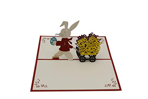 design3dkarten® Osterhase mit Wagen, Ostern, Osterei, Ostergeschenk, happy easter, 3d Klappkarte, Pop Up Karte, Glückwunschkarte, Grußkarte, Geschenkkarte von design3dkarten