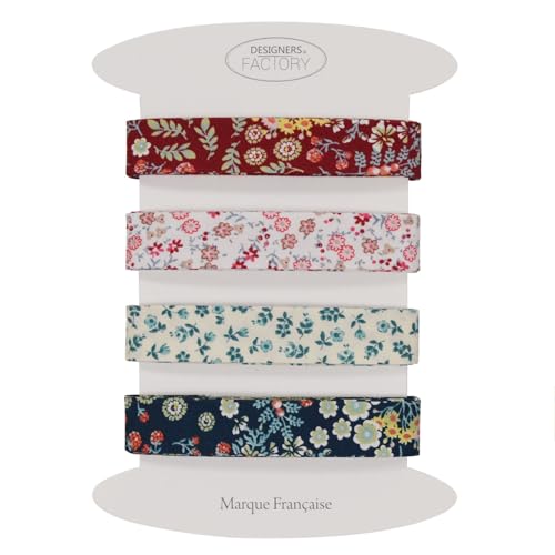 Set von 4 bedrucktes Baumwoll schrägband - Mehrere Farben erhältlich - Set von sehr guter Qualität - 2 Meter pro Farbe - 100% Baumwolle. (Set K) von designers-factory