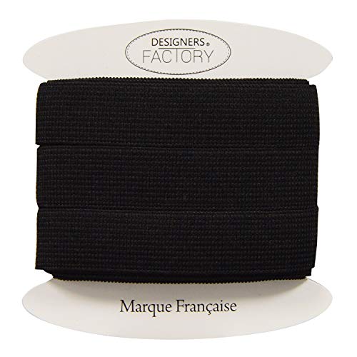 designers-factory Elastisches Band, schwarz, gerippt, Breite 15 mm – elastisch, schwarze Naht (5 m) von designers-factory