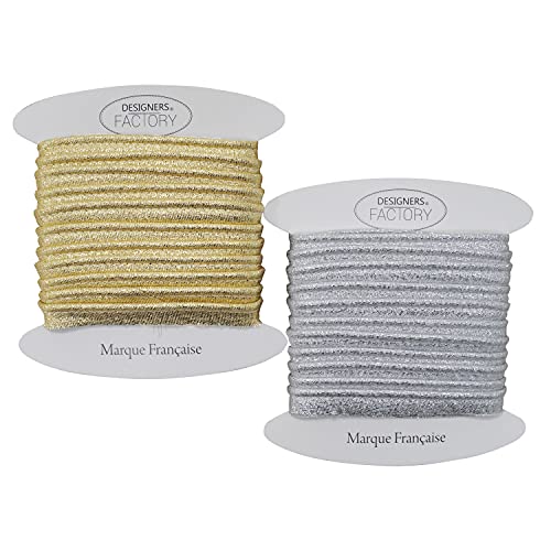 designers-factory Lurex paspelband, set mit 2 paspelband aus lurex (1 Gold 5m und 1 Silber 5m), Paspelband zum Nähen von designers-factory