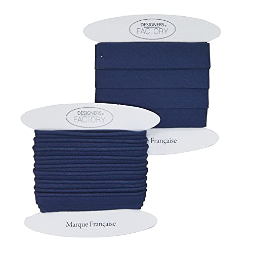 designers-factory Set mit einfarbigen Baumwolle paspelband und Schrägband - Mehr als 20 Farben erhältlich - Sehr Gute Qualität - 5 Meter pro Pack (Navyblau) von designers-factory