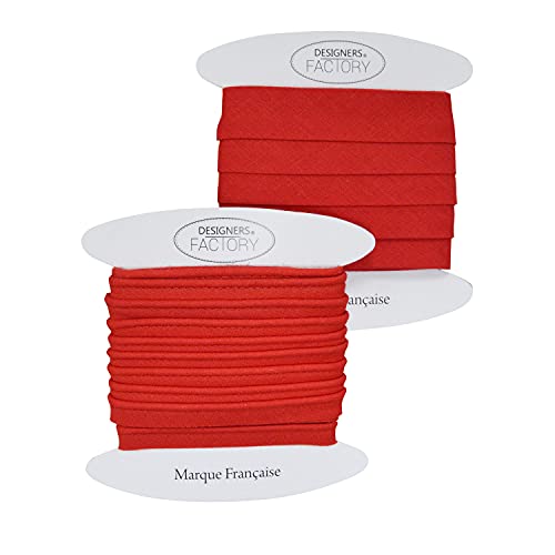 designers-factory Set mit einfarbigen Baumwolle paspelband und Schrägband - Mehr als 20 Farben erhältlich - Sehr Gute Qualität - 5 Meter pro Pack (Rot) von designers-factory