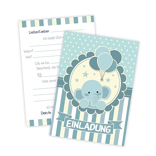 #detailverliebt 15 Geburtstags Einladungskarten I dv174 I DIN A6 I Einladung Set Kinder-Geburtstag Baby-Party Baby-Shower zum Ausfüllen für Kinder Jungen Jungs blau von #detailverliebt