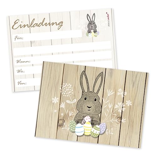 15 Oster-Einladungen I dv_090 I DIN A6 I Ostern Brunch Essen Osterhase Hase Eier Familien-Fest Einladungs-Karten Postkarten-Set Shabby beschreibbar von #detailverliebt