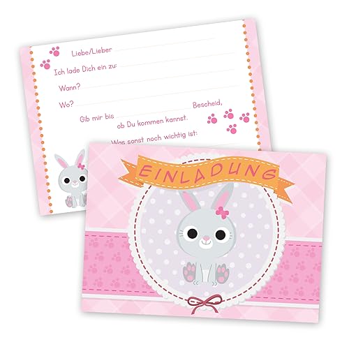 #detailverliebt 15 rosa Einladungskarten Häschen I dv_177 I DIN A6 I Hase Einladung für Mädchen I zum Ausfüllen I Kinder-Geburtstag Baby-Party von #detailverliebt