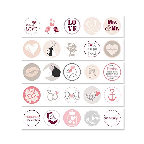 #detailverliebt 25 Hochzeits-Aufkleber I dv_513 rosa I Ø 3,6 cm I Rund Set Freudentränen-Sticker Hochzeits-Sticker Geschenk-Aufkleber Gastgeschenk Mitgebsel Altrosa von #detailverliebt