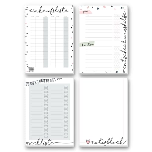 #detailverliebt 4 Notizblöcke Einkaufsliste Merkliste Pro Kontra Liste Notizzettel in DIN A5 - je 50 Blatt - Konfetti Motiv - Organizer aus Papier zum Abreißen I dv_318 von #detailverliebt